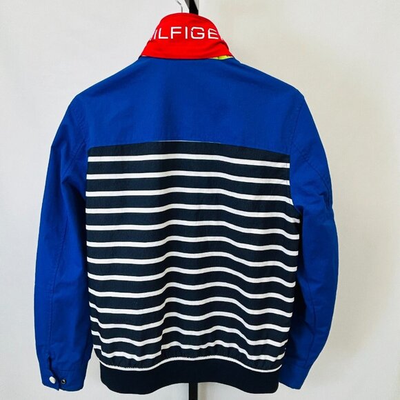 Tommy Hilfiger Nautical Striped Winbreaker Jacket Size M Blue Red Hooded Zip Up - Picture 2 of 14